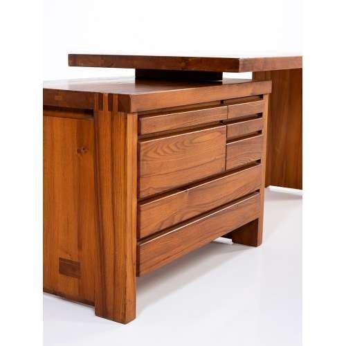 Pierre Chapo - Bureau réglable avec tiroirs B19E - Bois d'orme